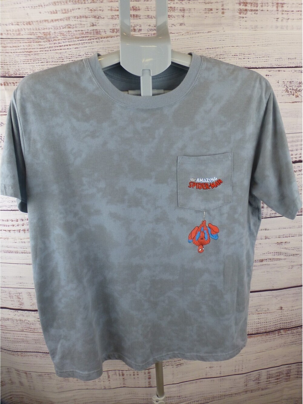 Marvel The Amazing Spider-Man T-Shirt Adult XL Blue Gray Tie Dye Pocket Tee G3A